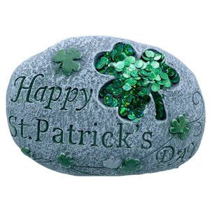 Happy St Patrick's Day Shamrock Rock Decor Green Sequin Clover Holiday